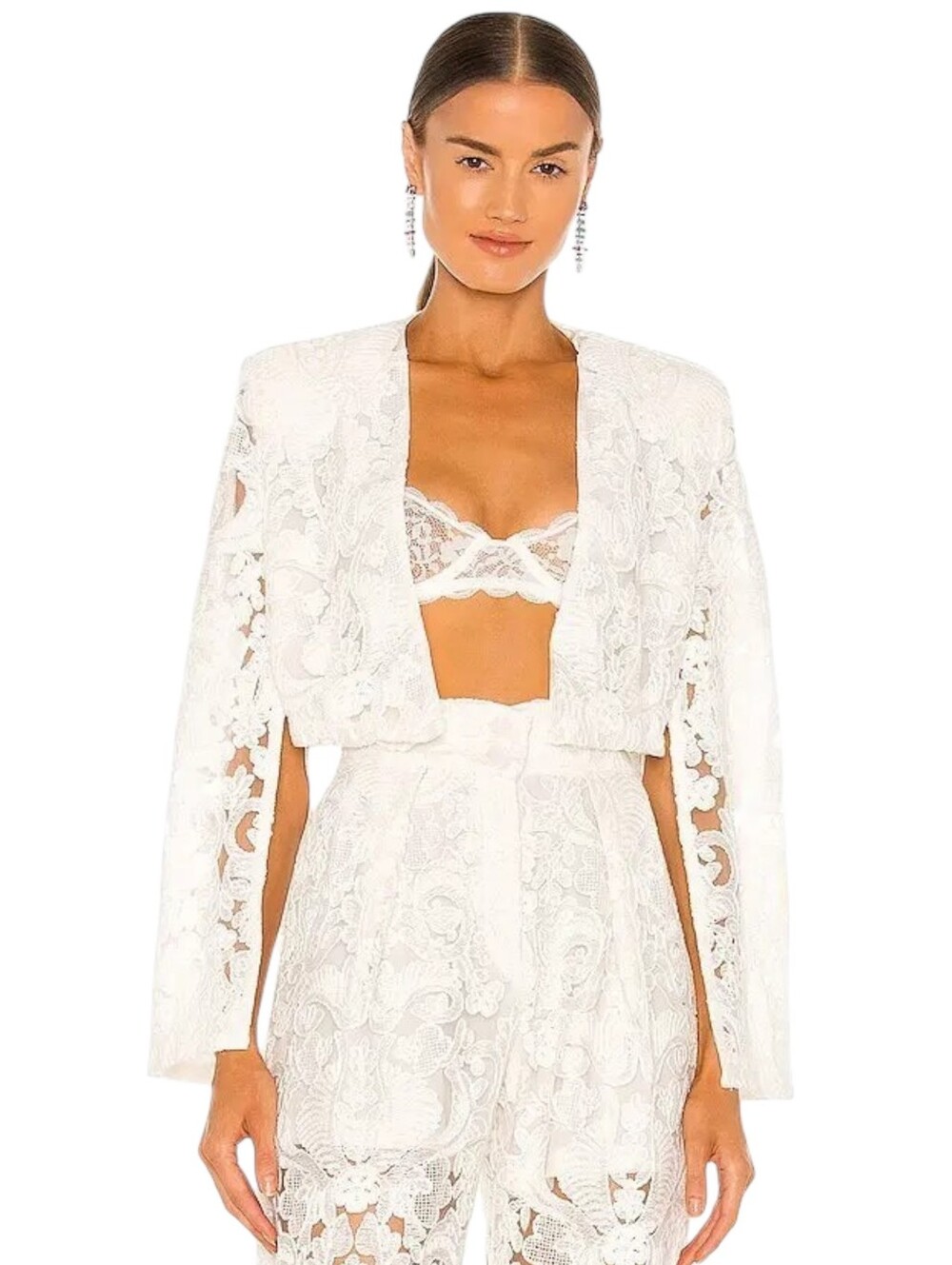 Sabina Musayev Ivory Lace Cropped Jacket Long Sleeve Open Size Est. Size S